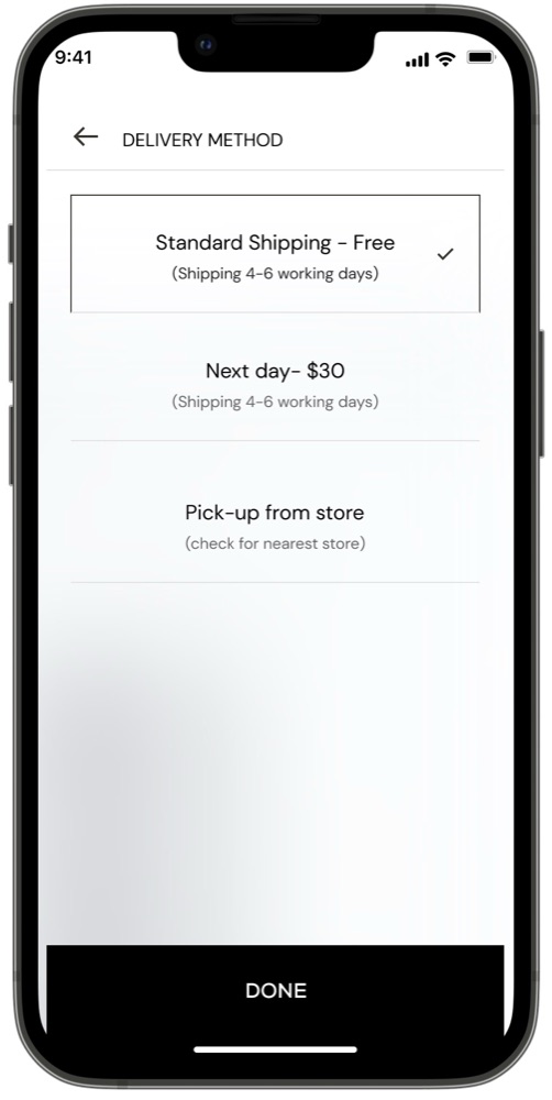 Swarovski app Delivery page screen