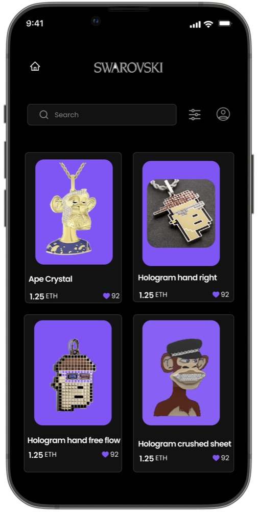 Swarovski app NFT purchase page screen