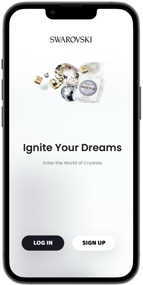 Swarovski app Home page screen