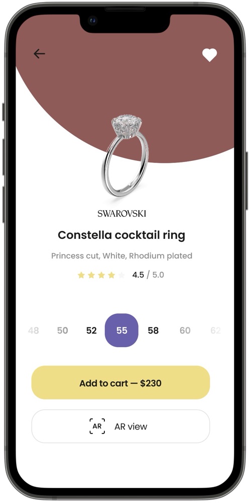 Swarovski app Product page screen