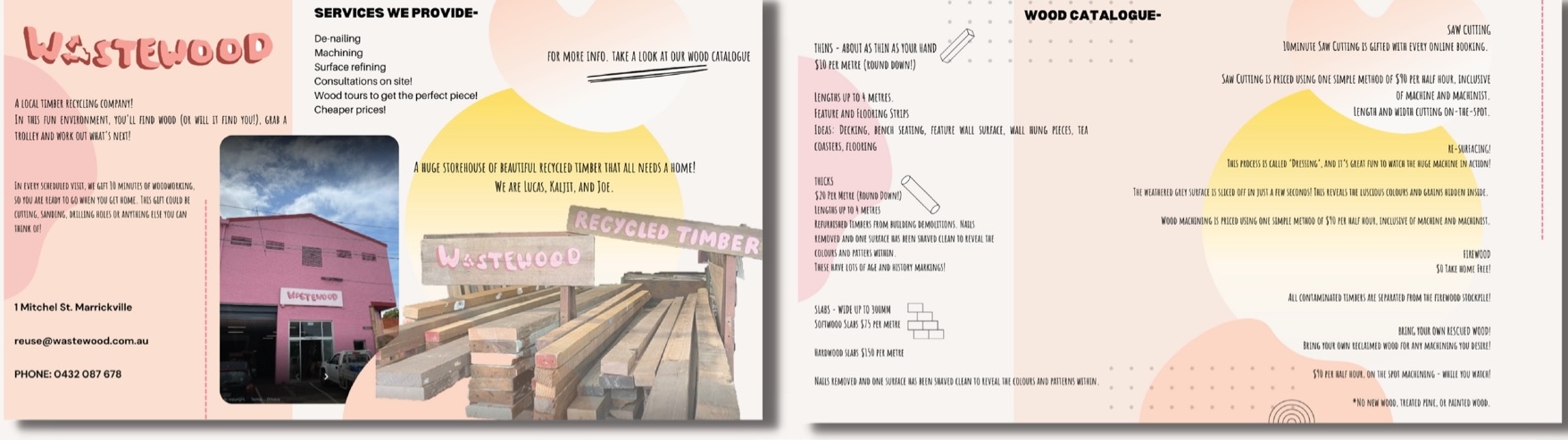 Information booklet spreads with services and wood catalogue