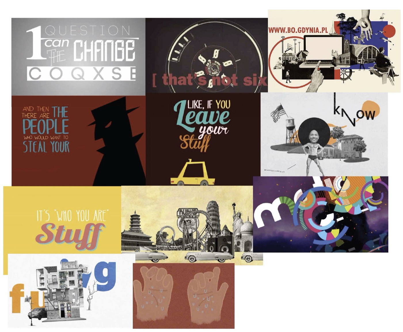 Mood board of kinetic typography and collage references