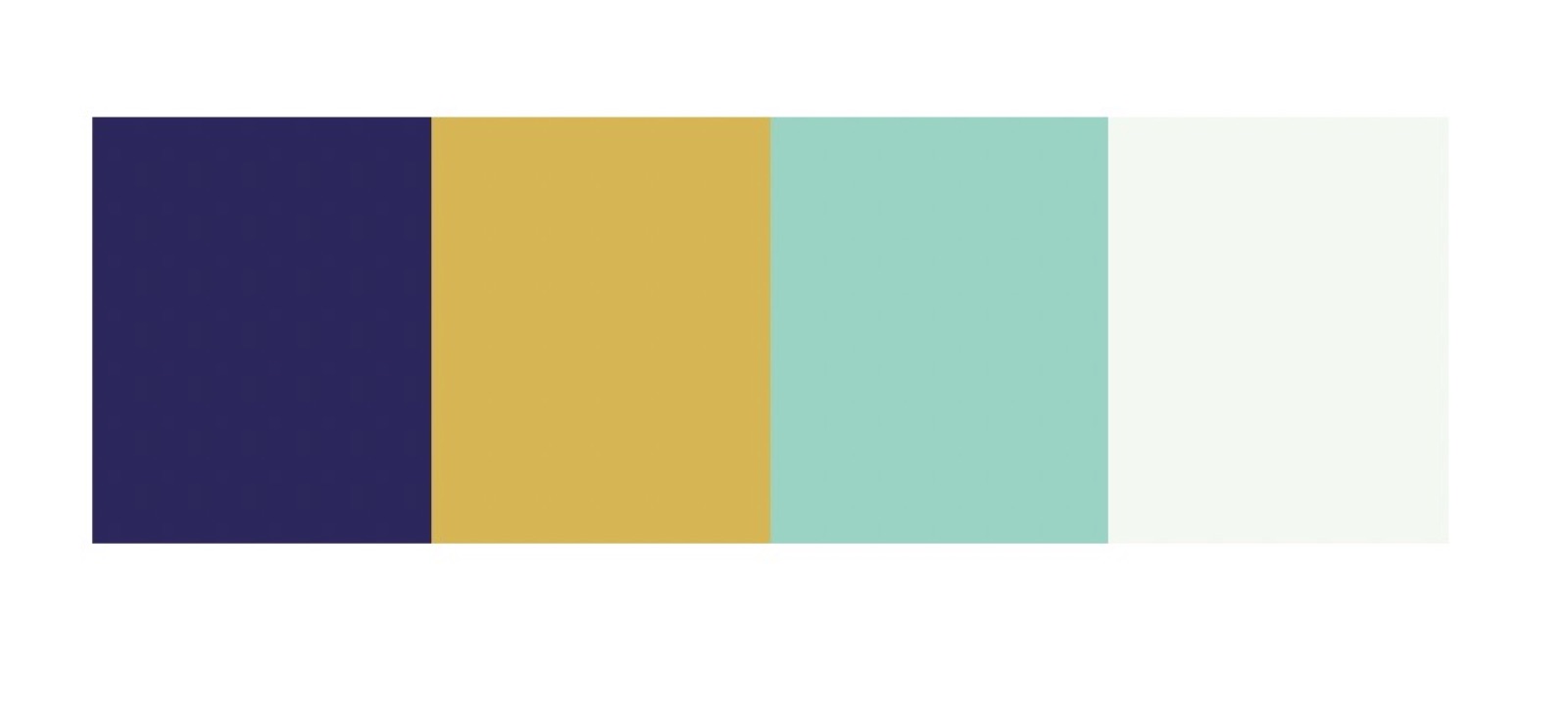 Brand colour palette: navy, gold, teal and pale mint