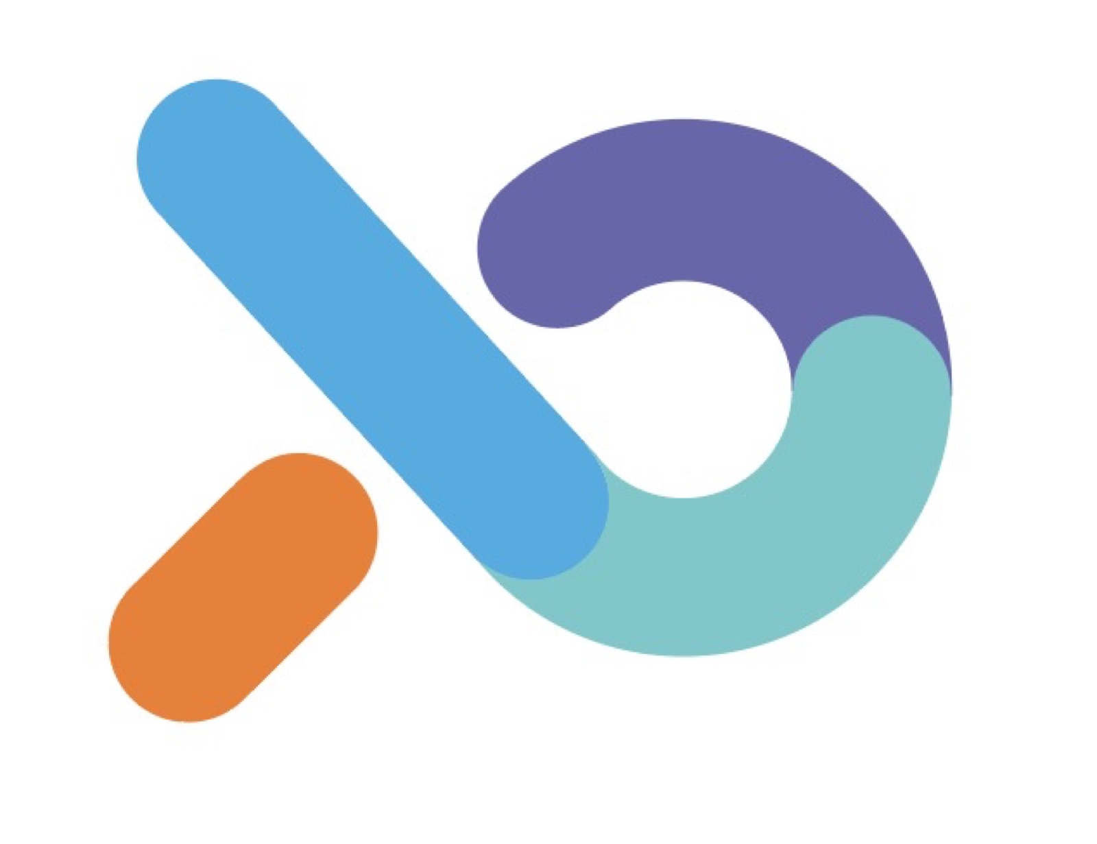 Direction A: rounded interlocking letterform concept in blue, purple, teal and orange