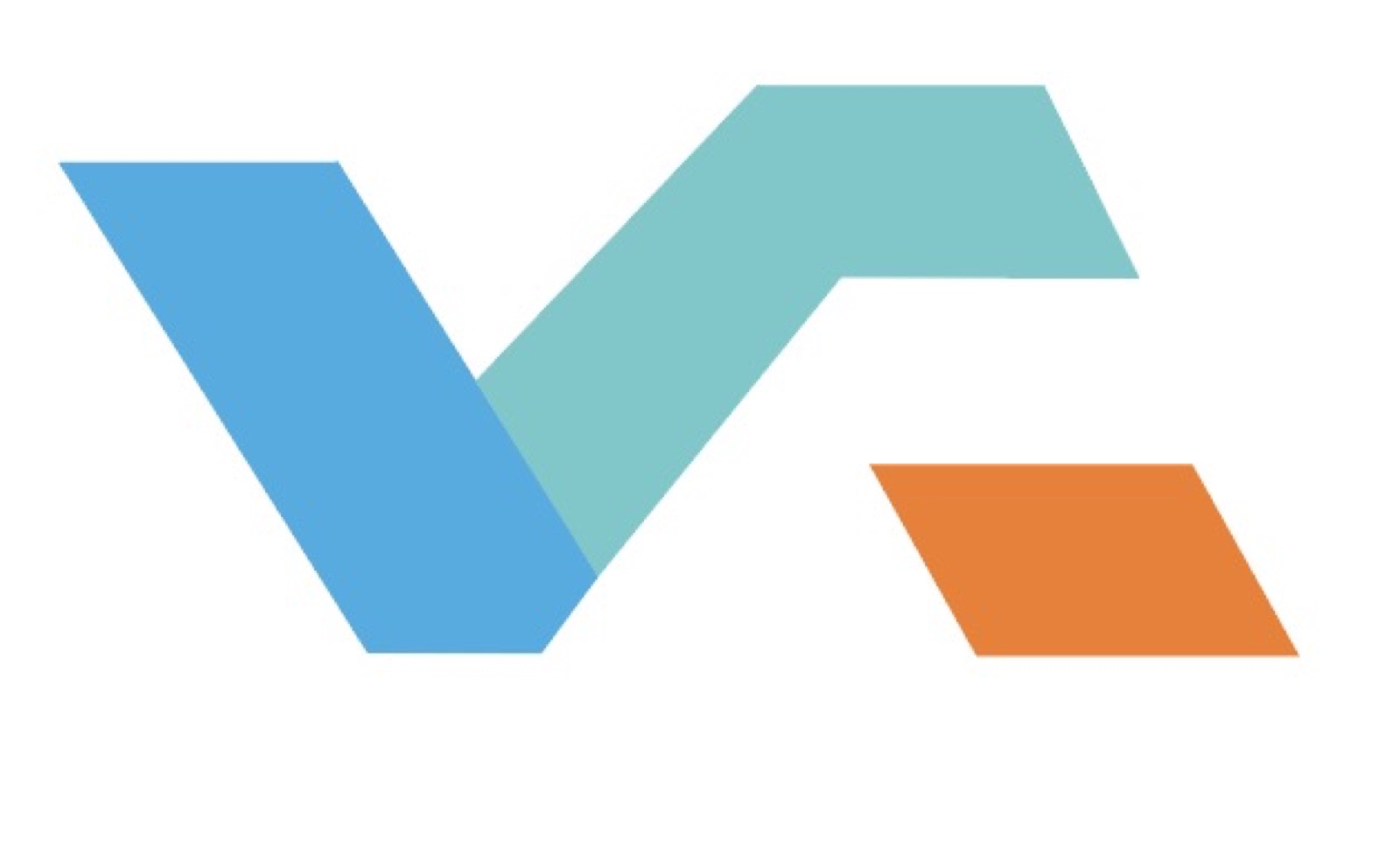 Direction B: angular V and arrow icon in blue, teal and orange
