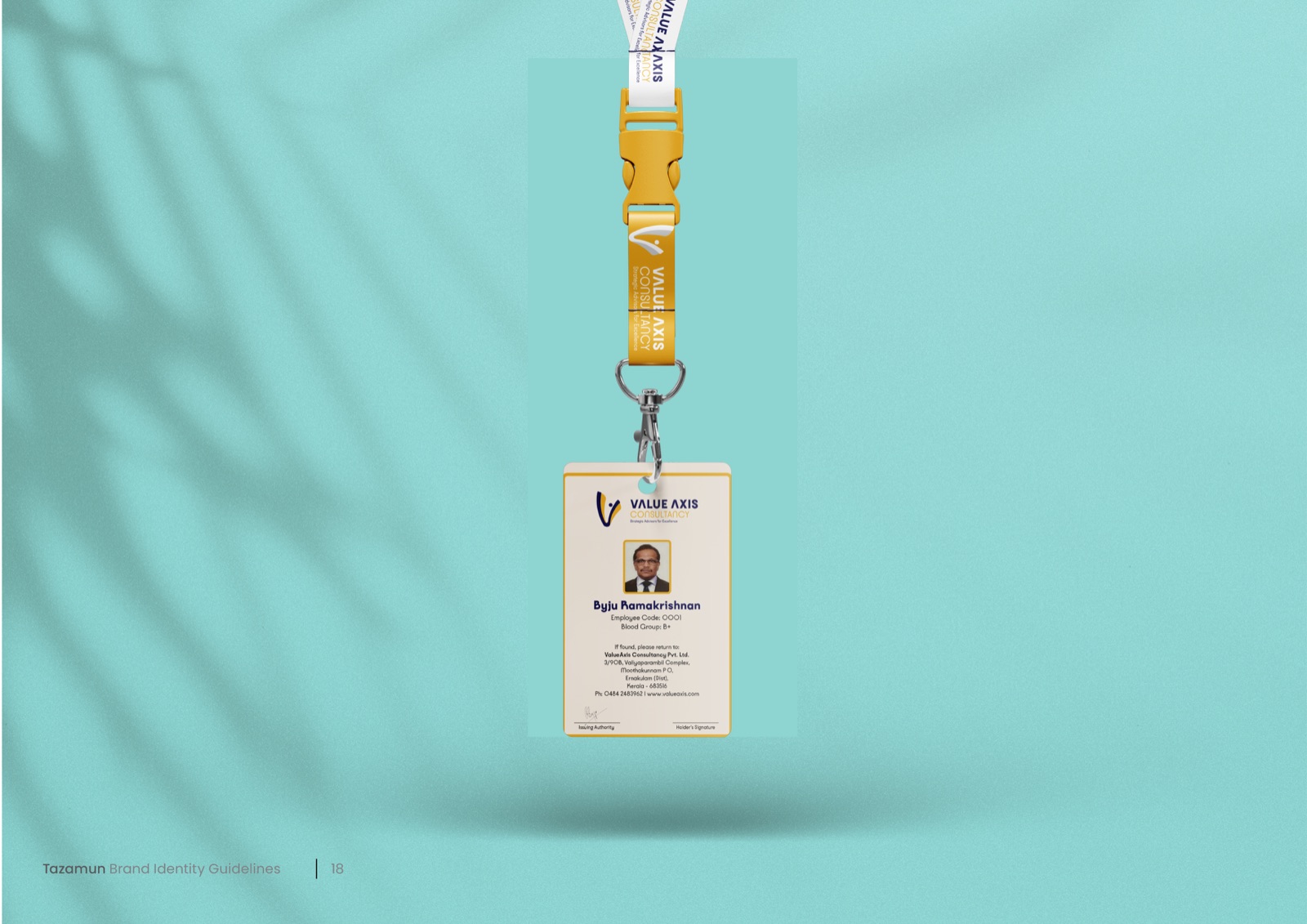 Value Axis staff ID card on a lanyard