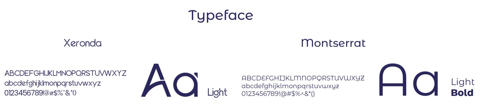 Typefaces Xeronda and Montserrat in light and bold