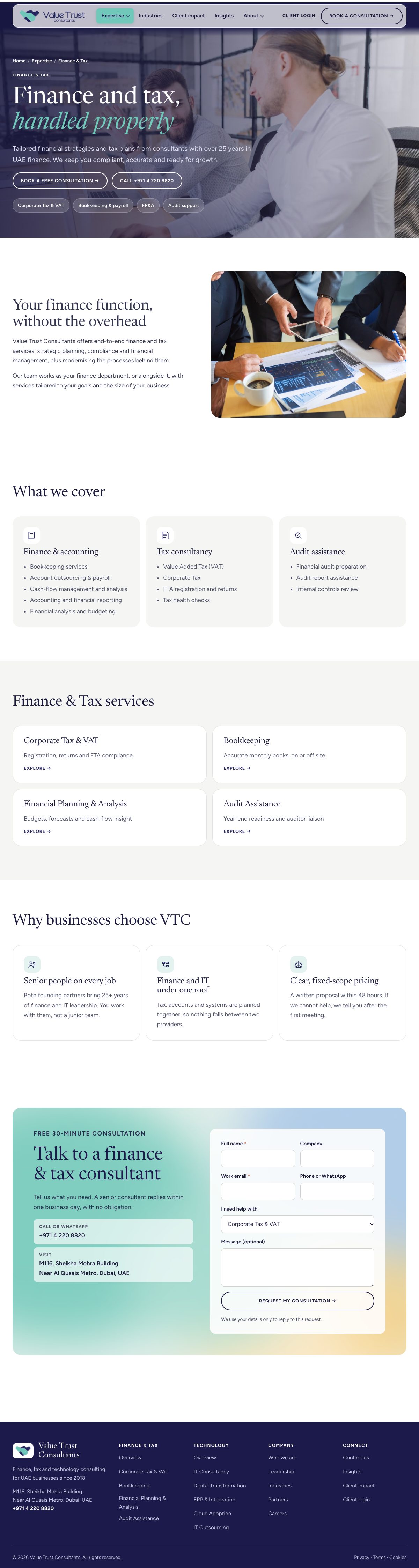 Finance and tax services page