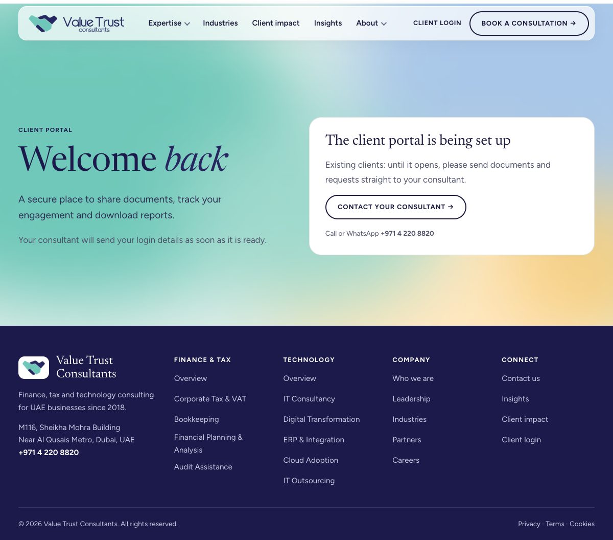 Client login page